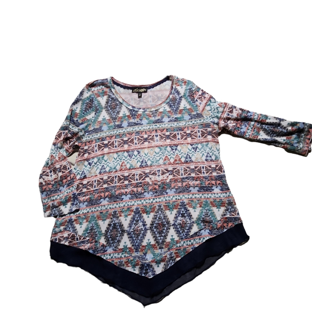 Absolutely Famous Women's 3/4 Sleeve Sheer Blue Lightweight Tunic Size Large D53